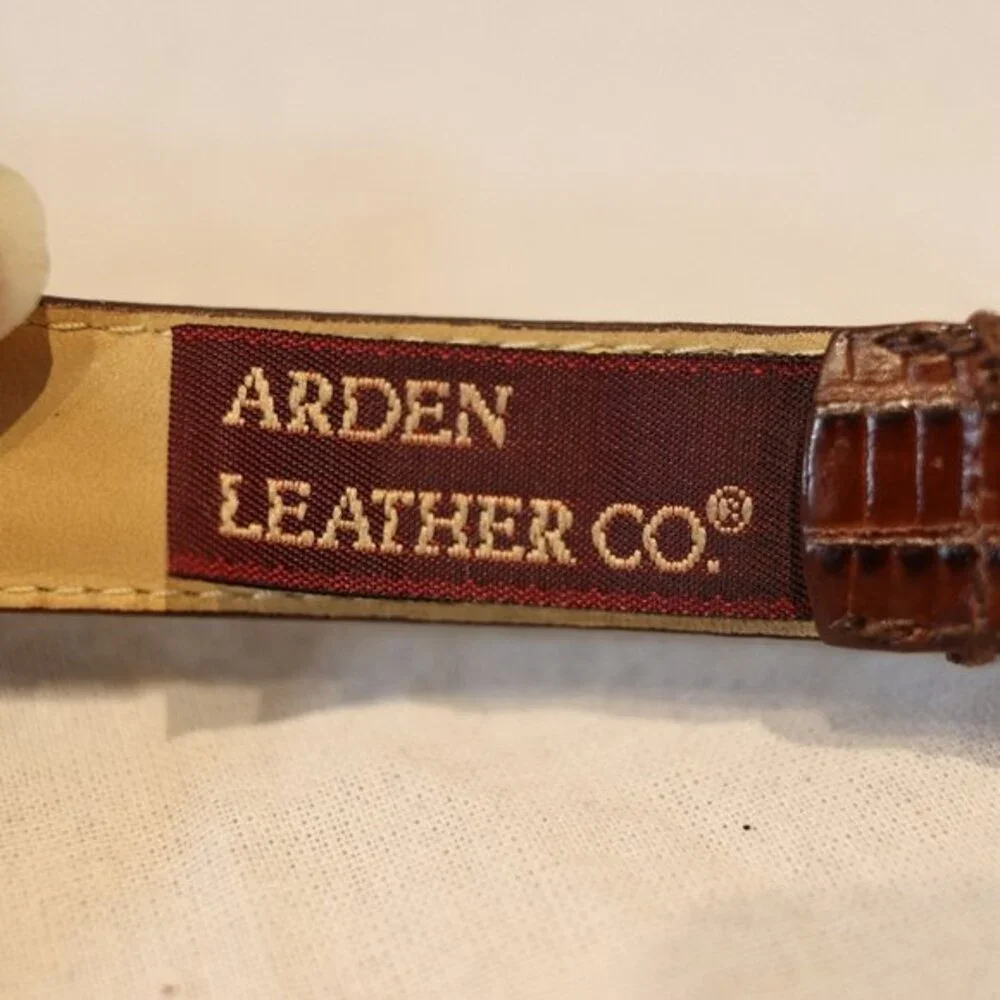 Arden Leather Lizard Embossed Calfskin Belt Brown, Silver hardware size Large